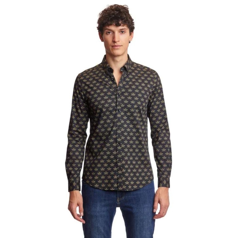 Paisley & Gray Mens Slim Fit Black Bees Beetle Print Button Up Shirt Size MEDIUM